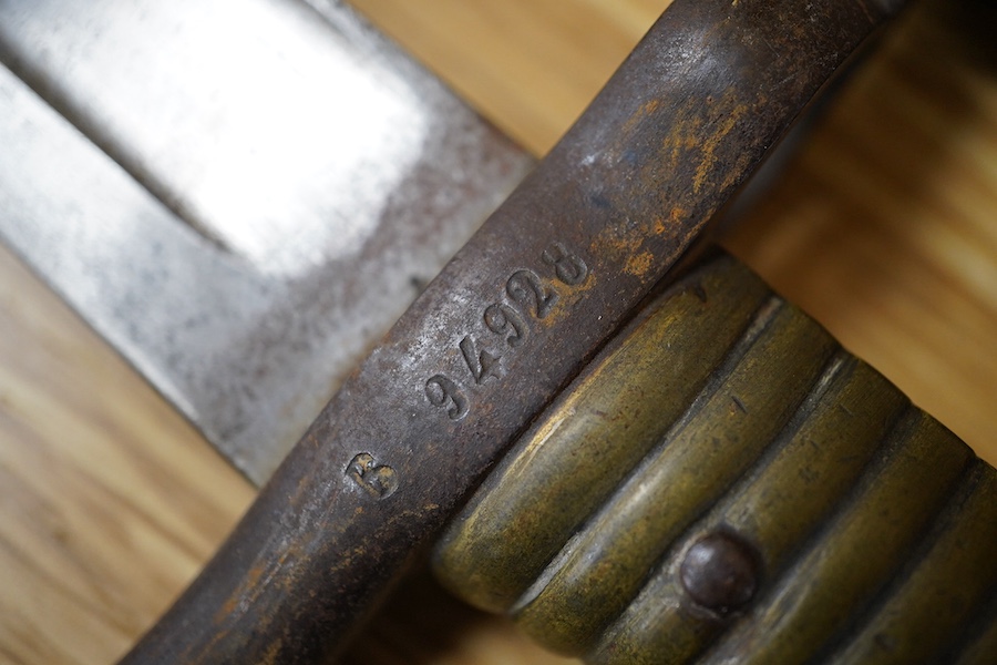 Two 19th century French bayonets and an American example, largest 71cm. Condition - fair